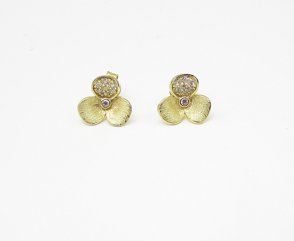 Gold Over 925 Sterling Silver White Cubic Zirconia Floral Stud Earrings EG1444