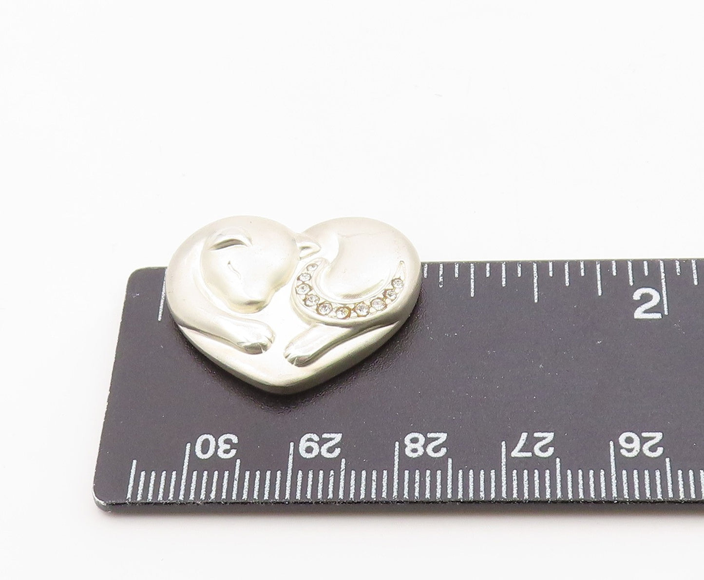 925 Sterling Silver Vintage Pendant LENOX Topaz Sleeping Cat Love Heart  PT26316
