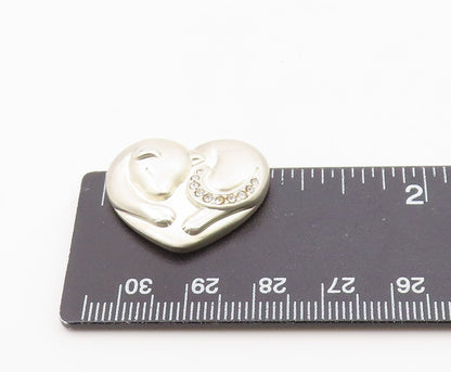 925 Sterling Silver Vintage Pendant LENOX Topaz Sleeping Cat Love Heart  PT26316
