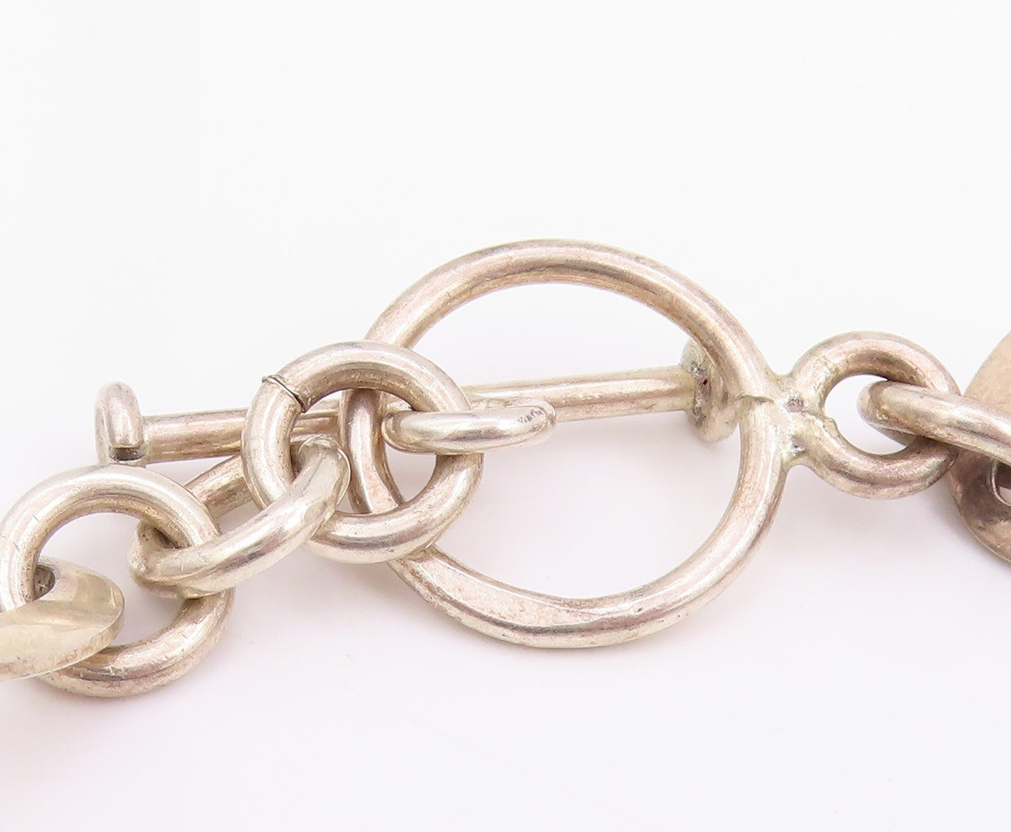 925 Sterling Silver Vintage Necklace MEXICO Classic Oval Link & Beads  NE4753
