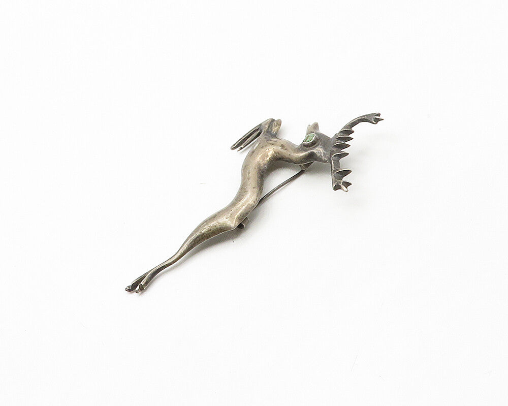 MEXICO 925 Silver Vintage Antique Turquoise Eye Reindeer Brooch Pin BP7013
