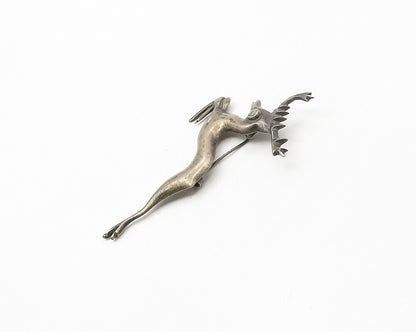 MEXICO 925 Silver Vintage Antique Turquoise Eye Reindeer Brooch Pin BP7013