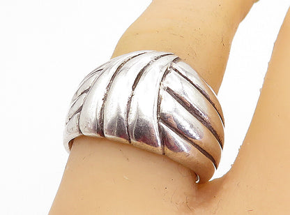 SHUBE 925 Sterling Silver  Vintage Shiny Etched Swirl Band Ring Sz 8  RG4607