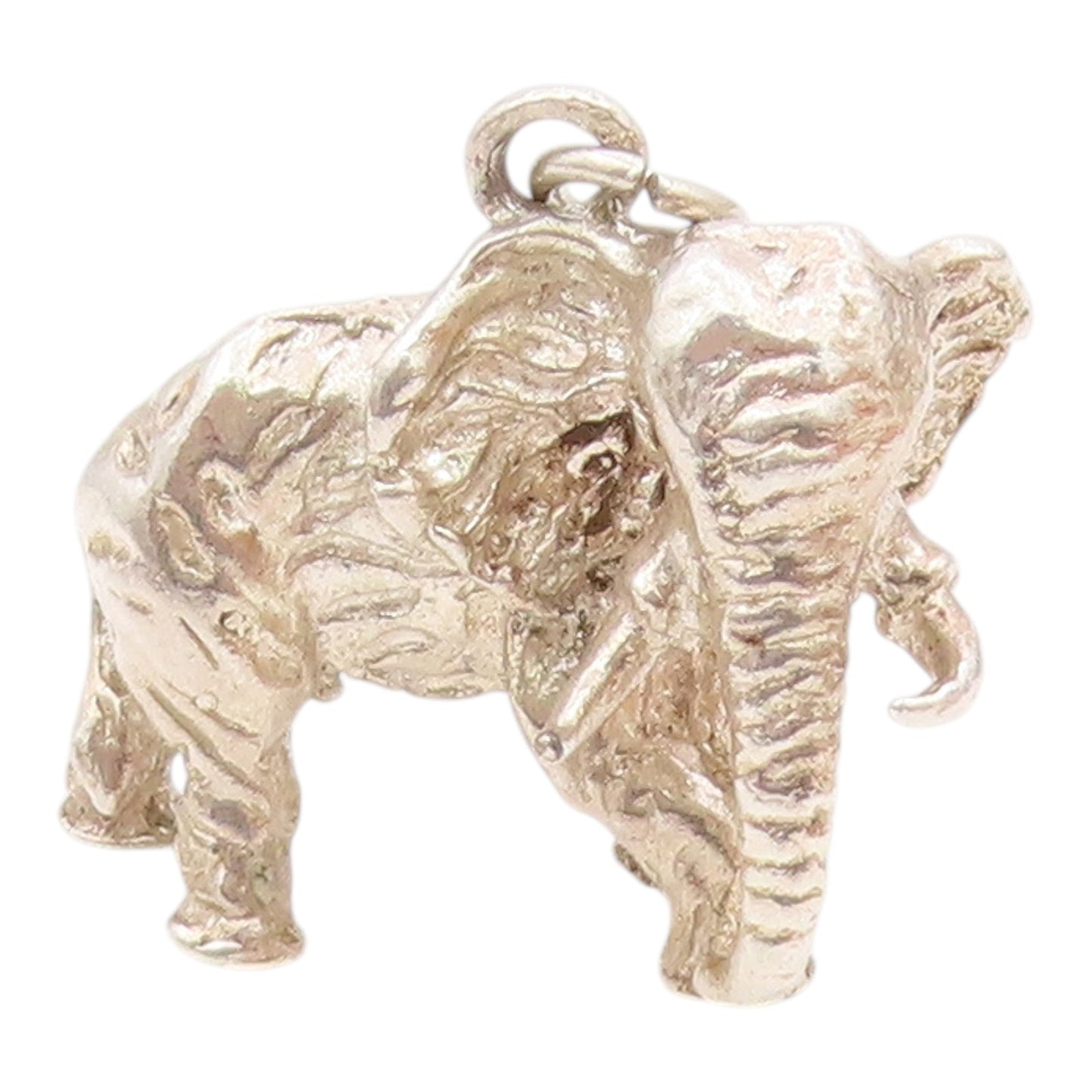925 Sterling Silver  Vintage Shiny Sculpted Elephant Animal Pendant  PT15344
