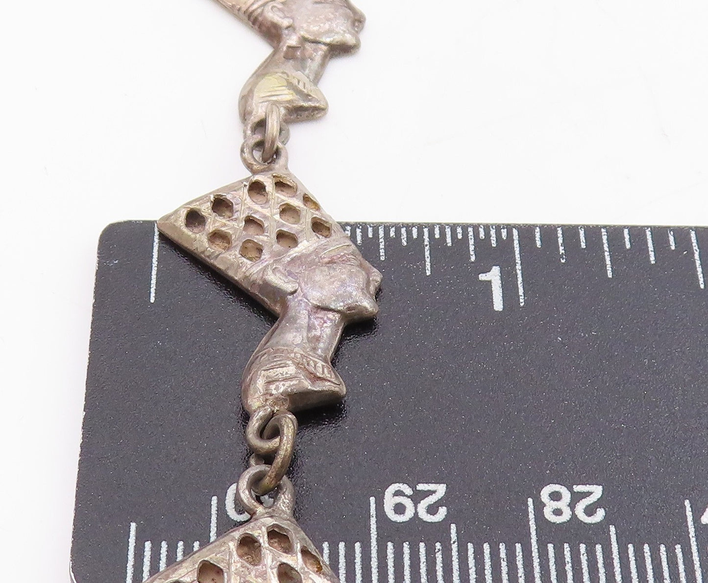 925 Sterling Silver Vintage Bracelet Egyptian Queen Nefertiti Head Link  BT11482