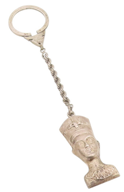 925 Sterling Silver Vintage Keychain MIDDLE EAST Egyptian Queen Nefertiti TR4067