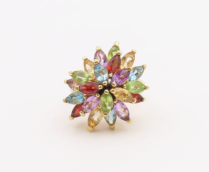 925 Sterling Silver Vintage Ring Gold Plated Multi Gemstone Flower Sz 7 RG36528