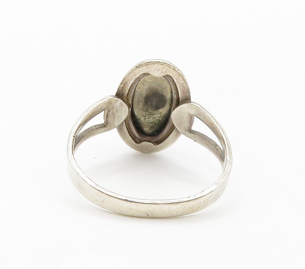 SARAH COV 925 Silver  Vintage Green Carnelian Cocktail Ring Sz 9  RG14756