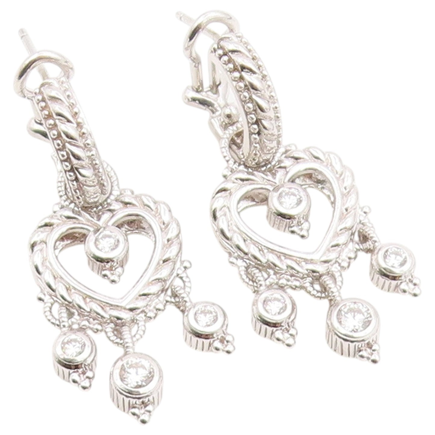 925 Sterling Silver Vintage Earrings JUDITH RIPKA CZ Love Heart Drop  EG14495