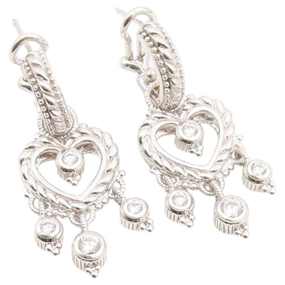925 Sterling Silver Vintage Earrings JUDITH RIPKA CZ Love Heart Drop  EG14495