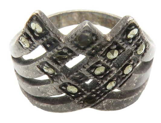 925 Sterling Silver  Vintage Marcasite Oxidized Band Ring Sz 5.5  RG11893