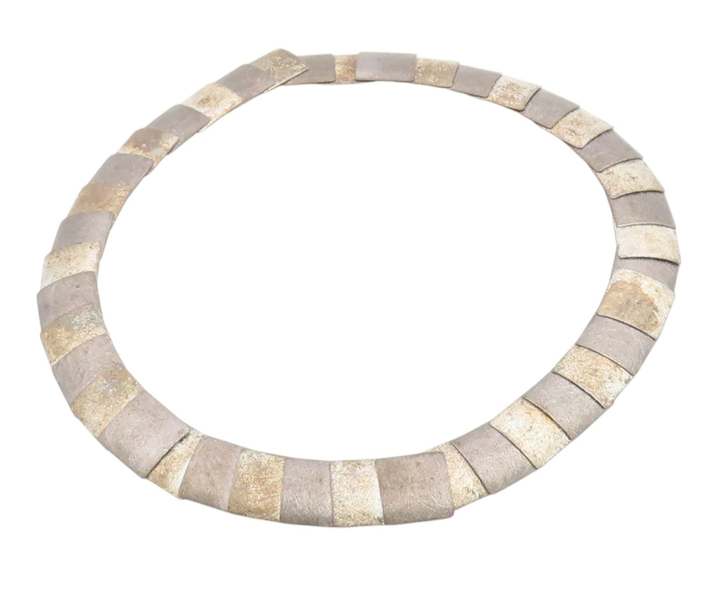 925 Sterling Silver Vintage Necklace Classic Geometric Panel Link Choker  NE4882