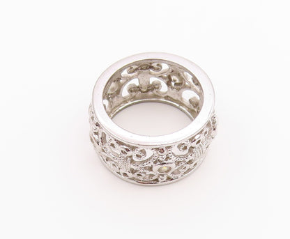 925 Sterling Silver Vintage Ring CZ Open Scrollwork Wide Band  Sz 7  RG36551