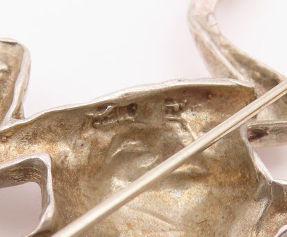 925 Sterling Silver  Vintage Carved Open Mouth Frog Brooch Pin  BP9632