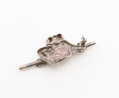 925 Sterling Silver  Vintage Black Onyx Eyes Frog Motif Brooch Pin  BP7899
