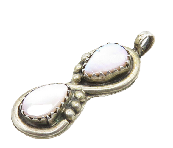 FANNIE PLATERO NAVAJO 925 Silver  Vintage Mother Of Pearl Pendant  PT15301
