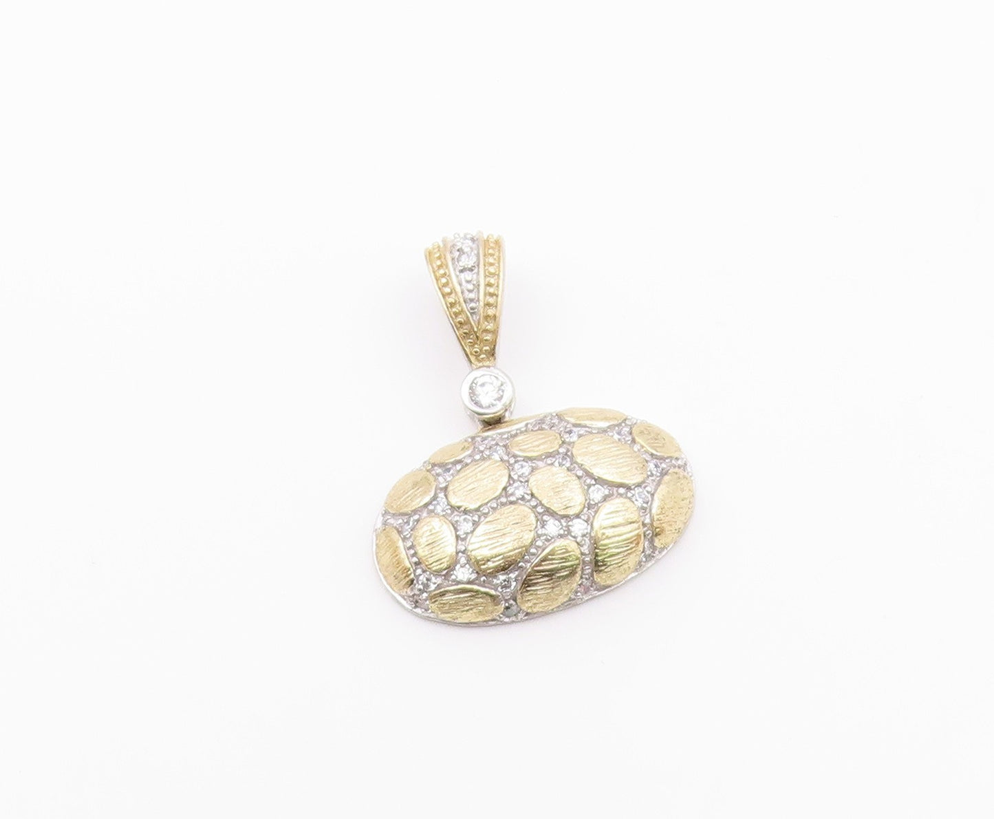 925 Sterling Silver  Vintage Cubic Zirconia Two Tone Cobble Pendant  PT17542