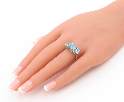 925 Sterling Silver Vintage Ring Three Stone Blue Topaz Band  Sz 7  RG34735