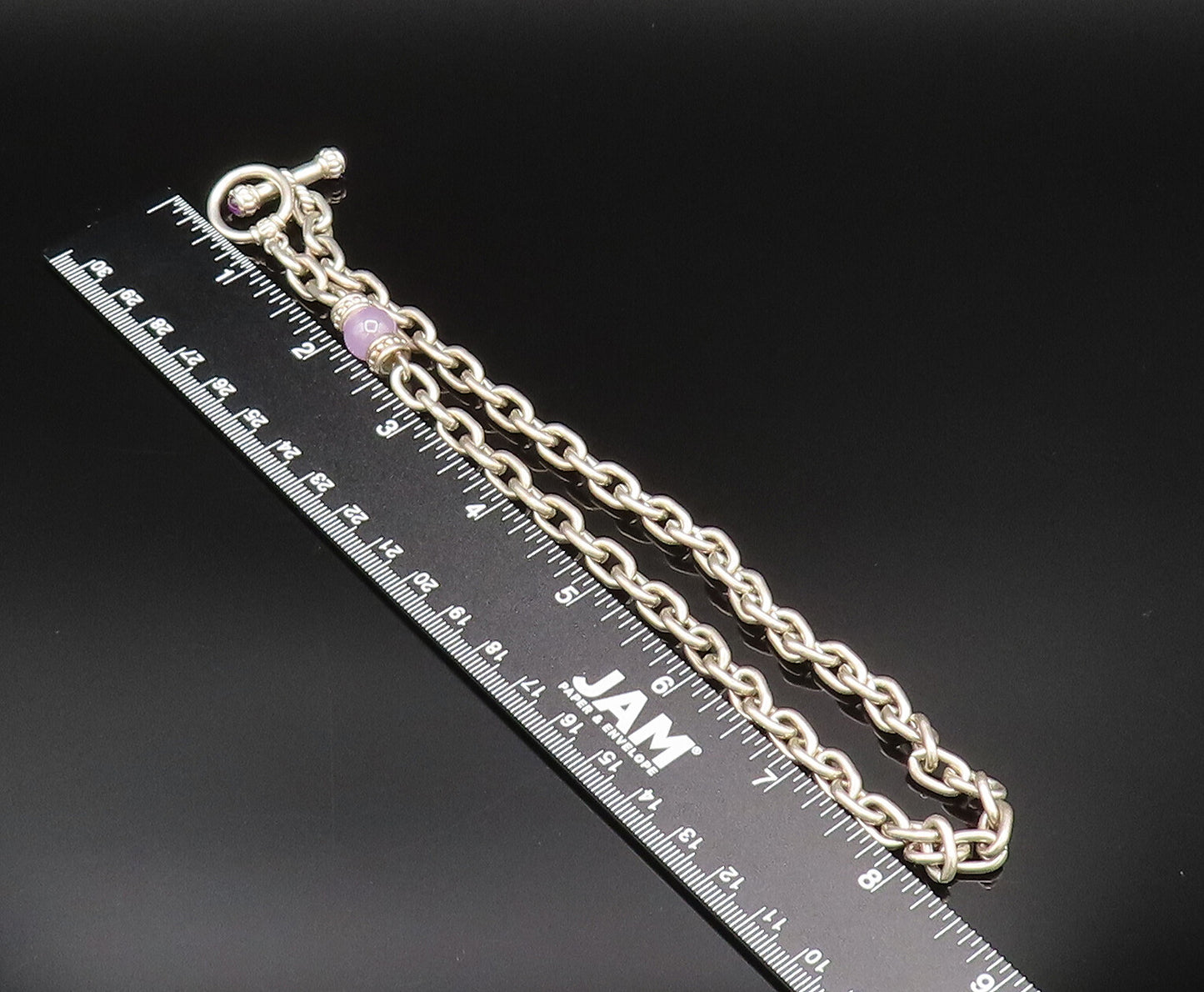JUDITH RIPKA 925 Silver  Vintage Chalcedony & Amethyst Chain Necklace  NE3920