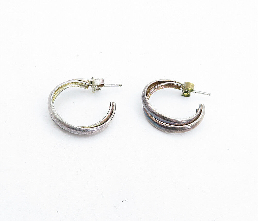 925 Sterling Silver  Vintage Petite Dark Tone Double Hoop Earrings  EG2650