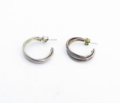 925 Sterling Silver  Vintage Petite Dark Tone Double Hoop Earrings  EG2650