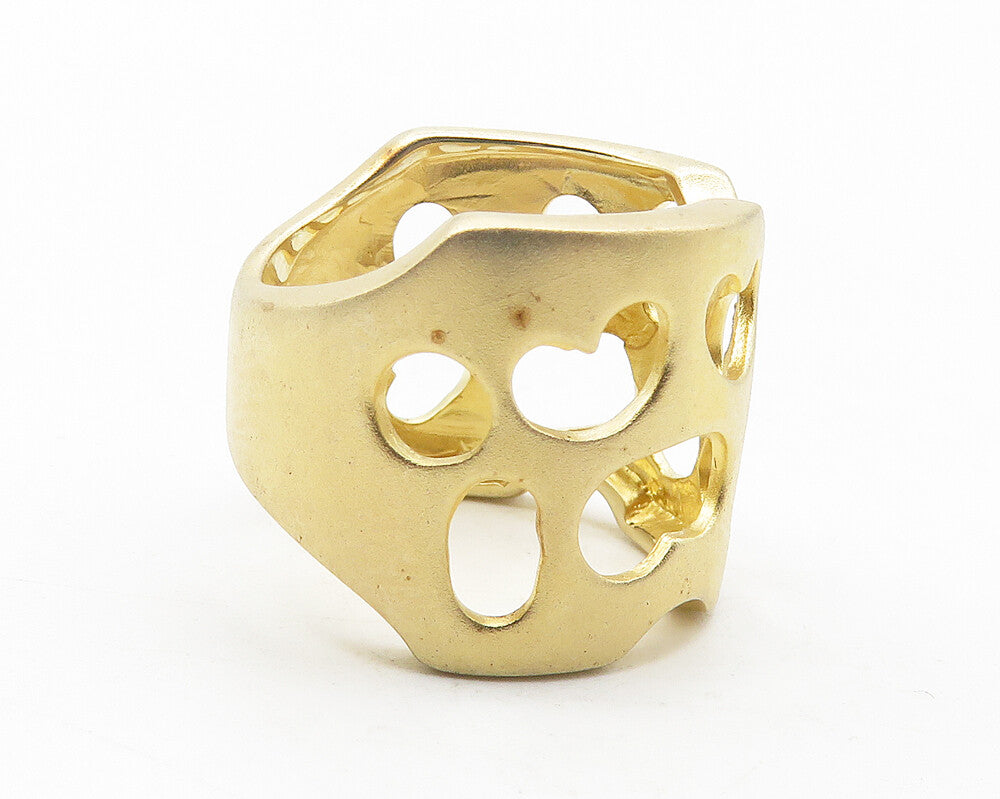 925 Sterling Silver   Shiny Gold Plated Love Hearts Band Ring Sz 6  RG11640