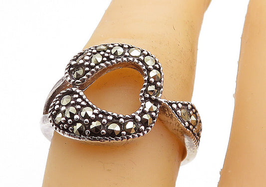 925 Sterling Silver  Vintage Marcasite Decorated Shiny Band Ring Sz 7  RG5633