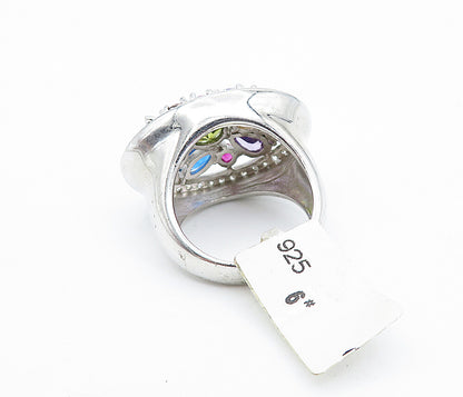 925 Sterling Silver Amethyst Topaz & Peridot Dome Cocktail Ring Sz 6 RG3632