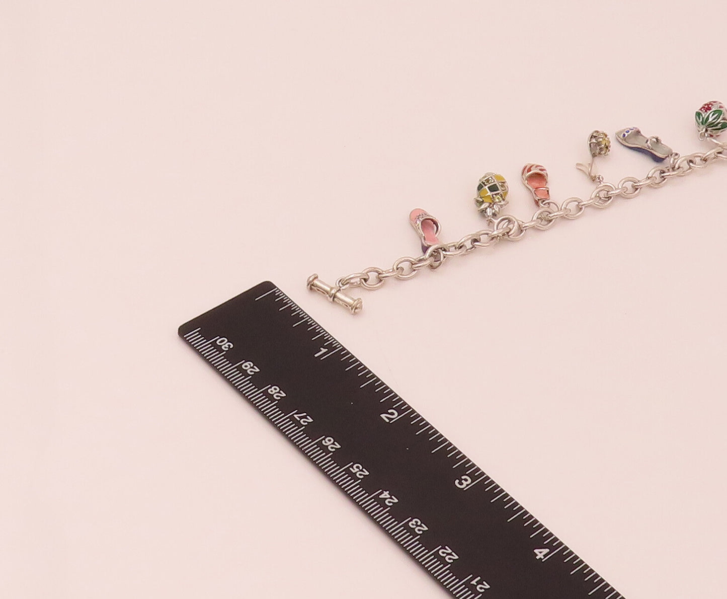 925 Silver  Vintage Dangling Cinderella Shoes Chain Charm Bracelet  BT9816