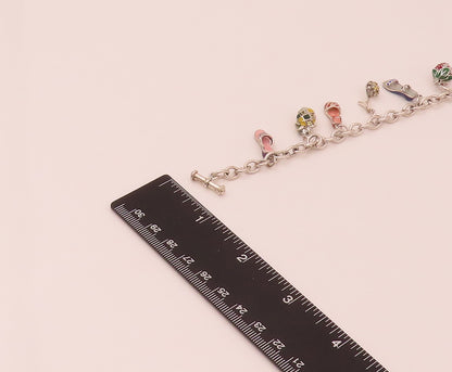 925 Silver  Vintage Dangling Cinderella Shoes Chain Charm Bracelet  BT9816