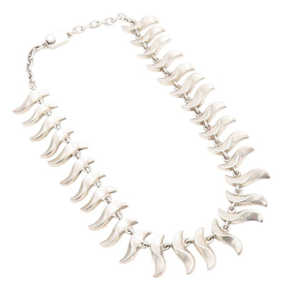 925 Sterling Silver Vintage Necklace MEXICO Solid Swirls Cutout Band  NE4496