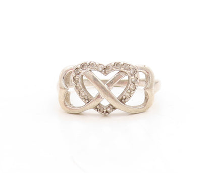 925 Sterling Silver Vintage Ring Topaz Inlay Infinity Hearts Cutout Sz 8 RG31629