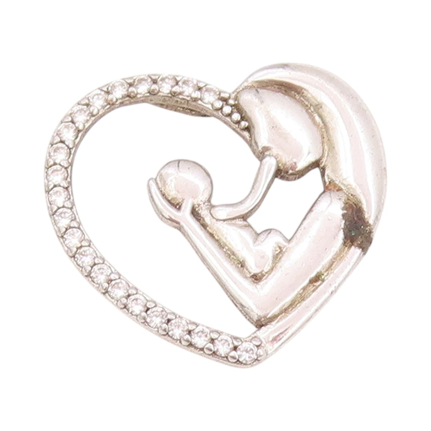 925 Sterling Silver Vintage Pendant CZ Heart Outline Motherhood Charm  PT24753