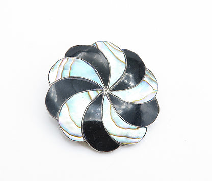CB MEXICO 925 Silver Vintage Abalone Shell & Black Onyx Brooch Pin BP2818