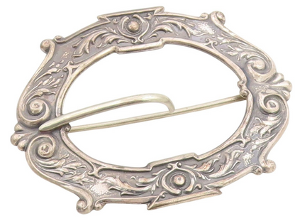 925 Sterling Silver Vintage Brooch Pin Carved Victorian Floral Design  BP12331