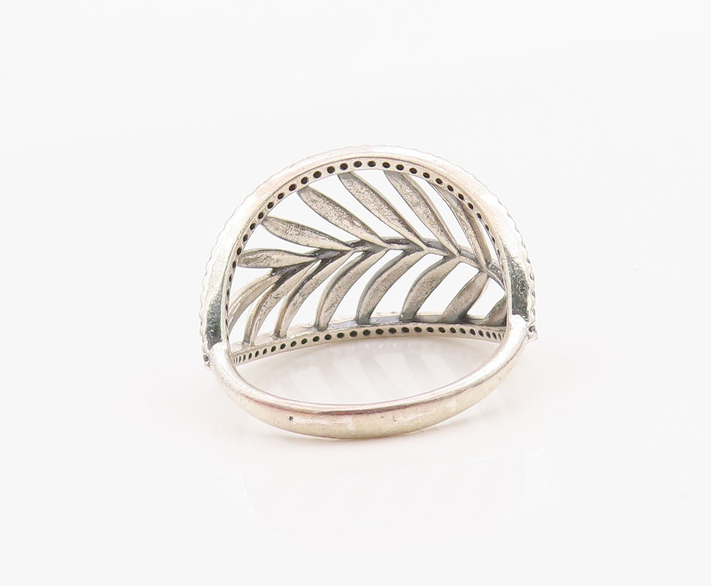925 Sterling Silver Vintage Ring PANDORA CZ Tropical Palm Leaf  Sz 8.5  RG36280