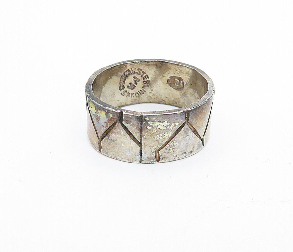 MEXICO 925 Sterling Silver  Vintage Dark Tone Etched Band Ring Sz 9.5  RG4146