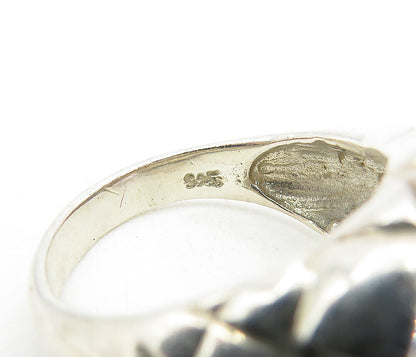 925 Sterling Silver  Vintage Shiny Grid Etched Dome Band Ring Sz 8.5  RG5451