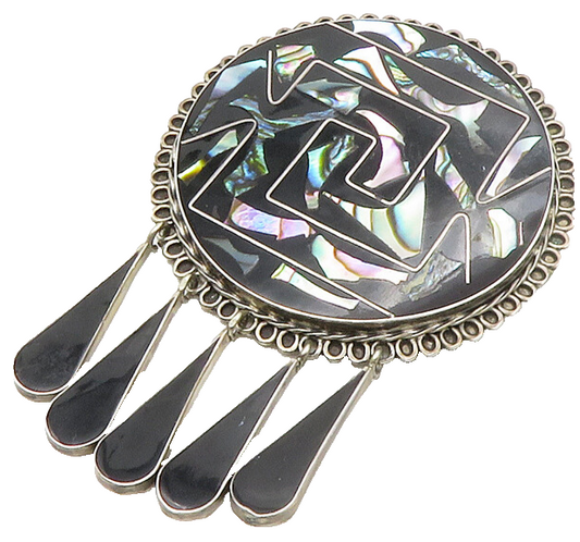 MEXICO 925 Sterling Silver  Vintage Abalone & Black Onyx Brooch Pin  BP5345