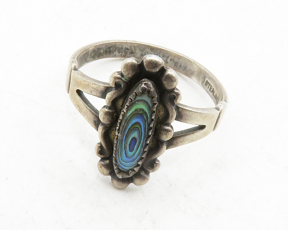 POST BELL TRADING 925 Silver  Vintage Abalone Split Band Ring Sz 6.5  RG13228