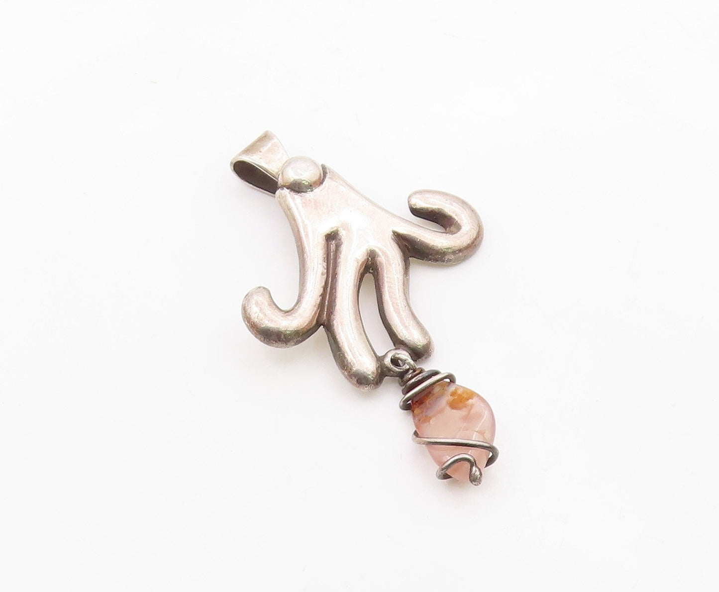 MEXICO 925 Silver  Vintage Tentacles Motif Wrapped Agate Pendant  PT21676