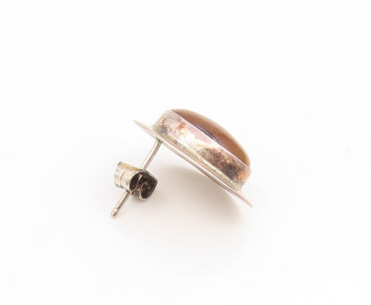 925 Sterling Silver Vintage Earrings NAVAJO Oval Tiger's Eye Studs  EG14197