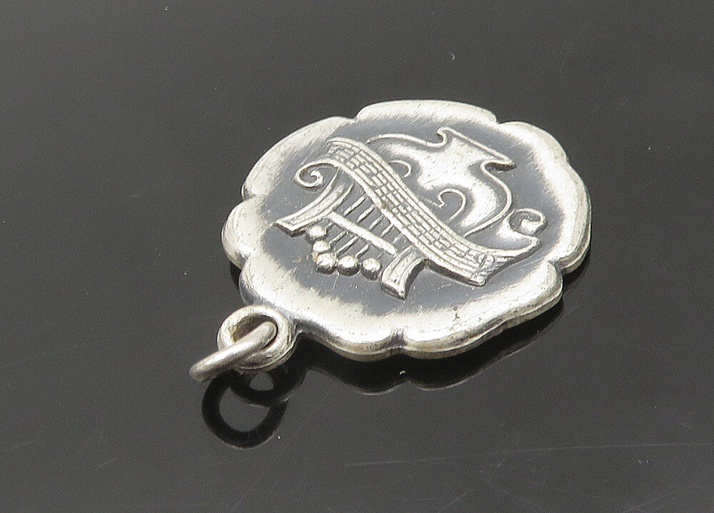 925 Sterling Silver  Vintage Antique Oxidized Musical Motif Pendant  PT17051