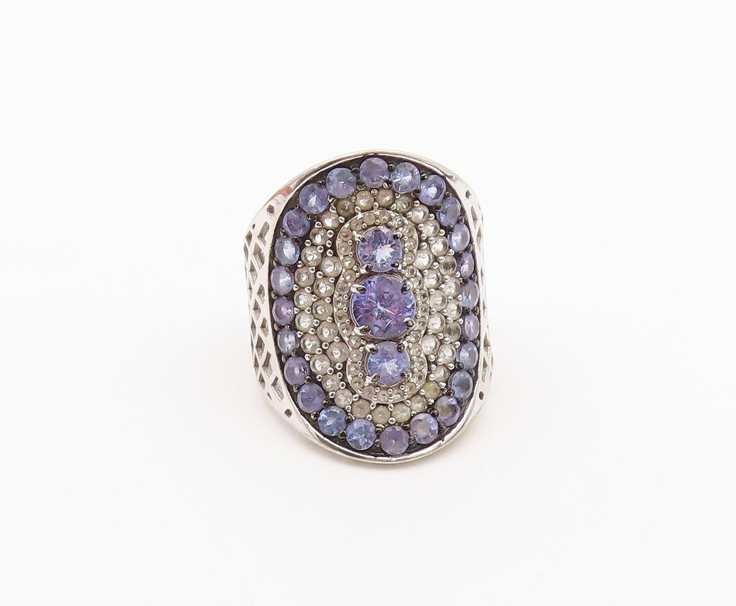 925 Sterling Silver Vintage Ring Tanzanite & Topaz Cluster Band  Sz 10  RG36638