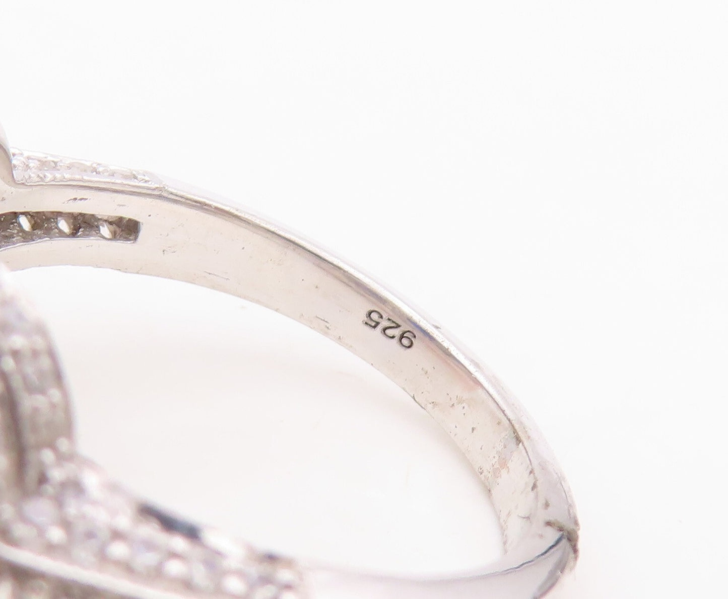 925 Sterling Silver Vintage Ring Oval Cut Sapphire Halo CZ  Sz 7.5  RG30373