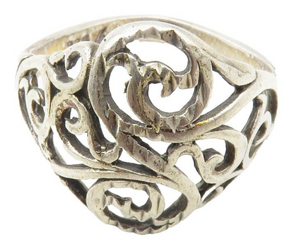 925 Sterling Silver  Vintage Shiny Swirl Vine Dome Band Ring Sz 6  RG11874