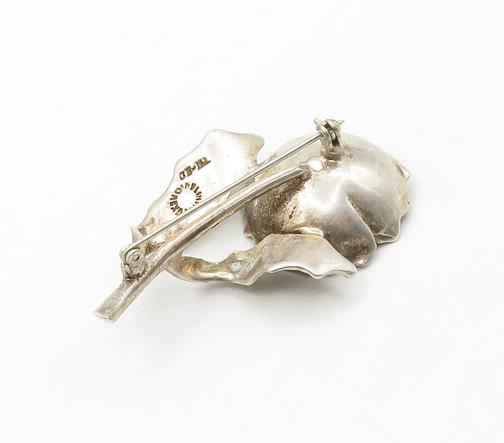 MEXICO 925 Sterling Silver  Vintage Sculpted Single Flower Brooch Pin  BP6304