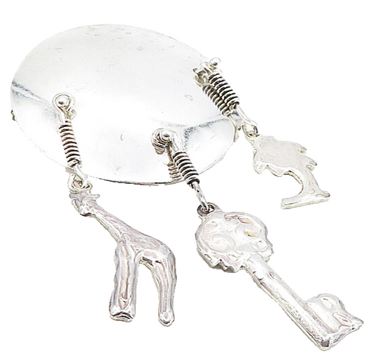 MEXICO 925 Sterling Silver  Vintage Shiny Dangling Charms Brooch Pin  BP3167