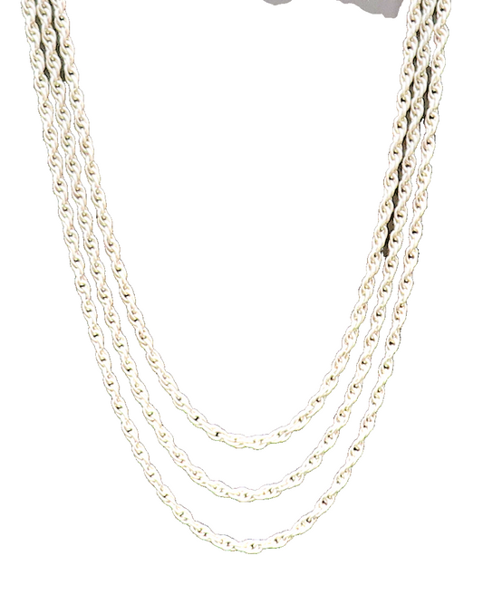 925 Sterling Silver  Vintage Three Strand Twisted Chain Necklace  NE3992