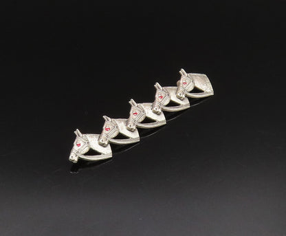 925 Silver  Vintage Antique Five Horse Heads & Enamel Eyes Brooch Pin  BP9702